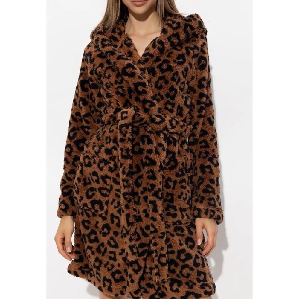 UGG Aarti Animal Print Leopard Hooded Robe Fluffy Cozy Warm Women Size SMALL